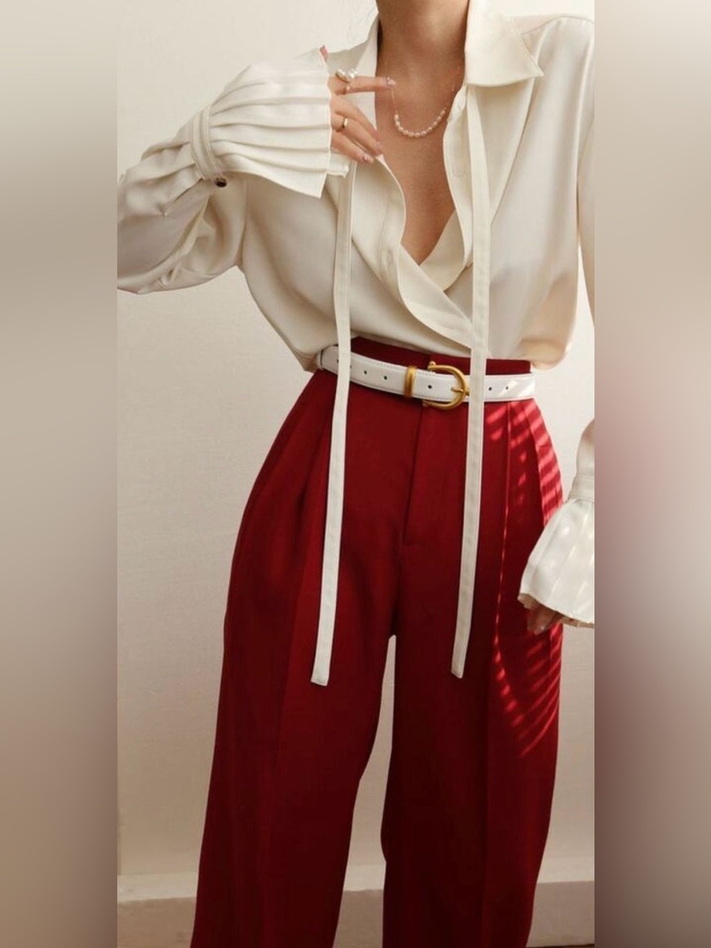 Commense pleated cuff collar ties button shirt